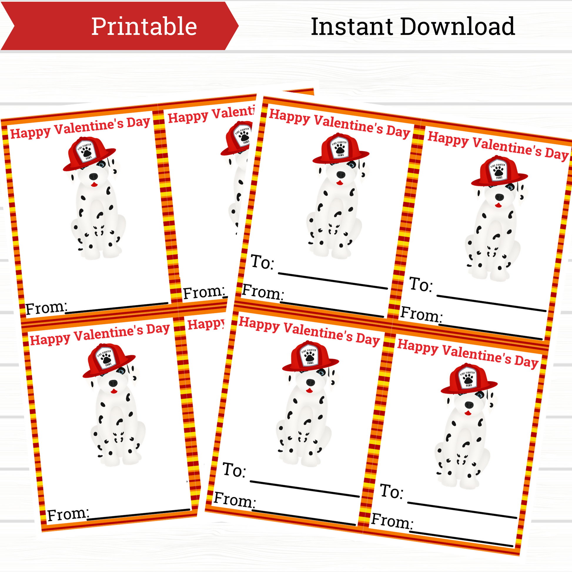 Printable Firefighter Valentine, Dalmatian