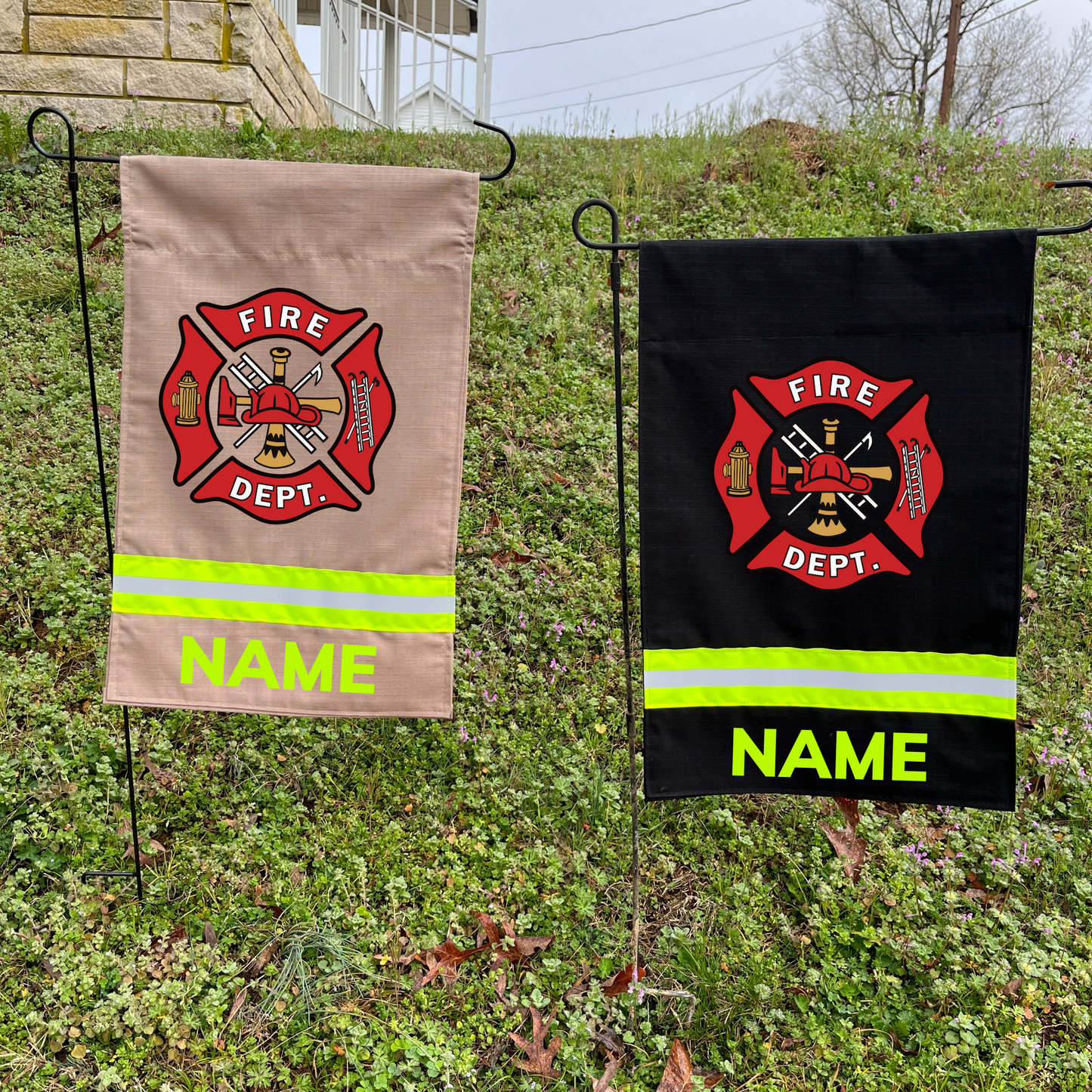 Firefighter Maltese Cross garden flag