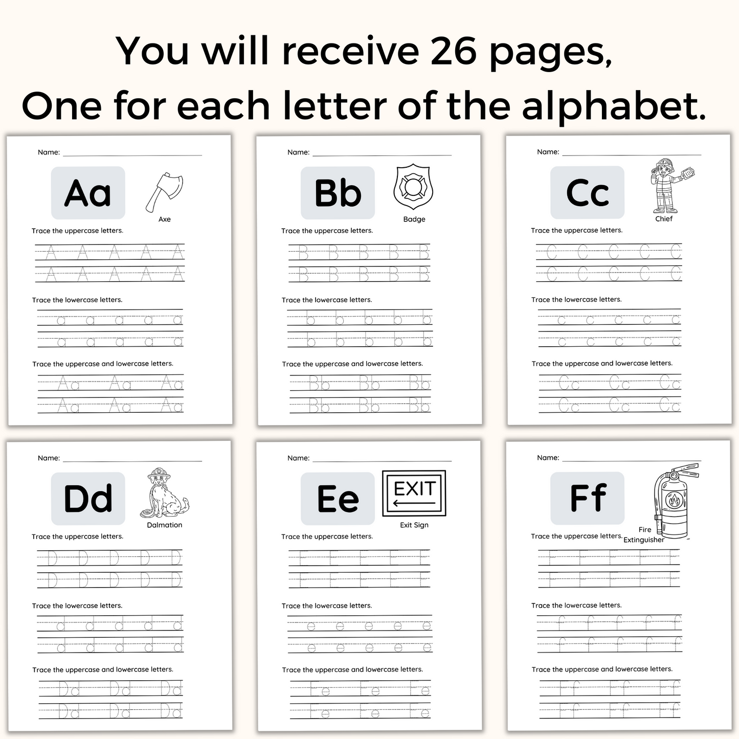 PRINTABLE Firefighter Theme Alphabet Tracing