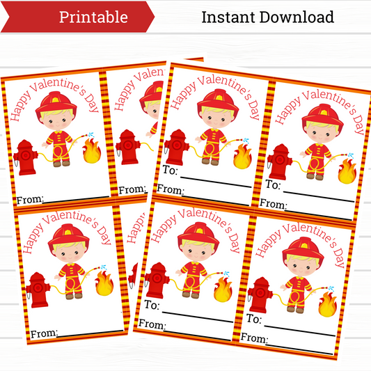Printable Firefighter Valentine, Firefighter With Hydrant