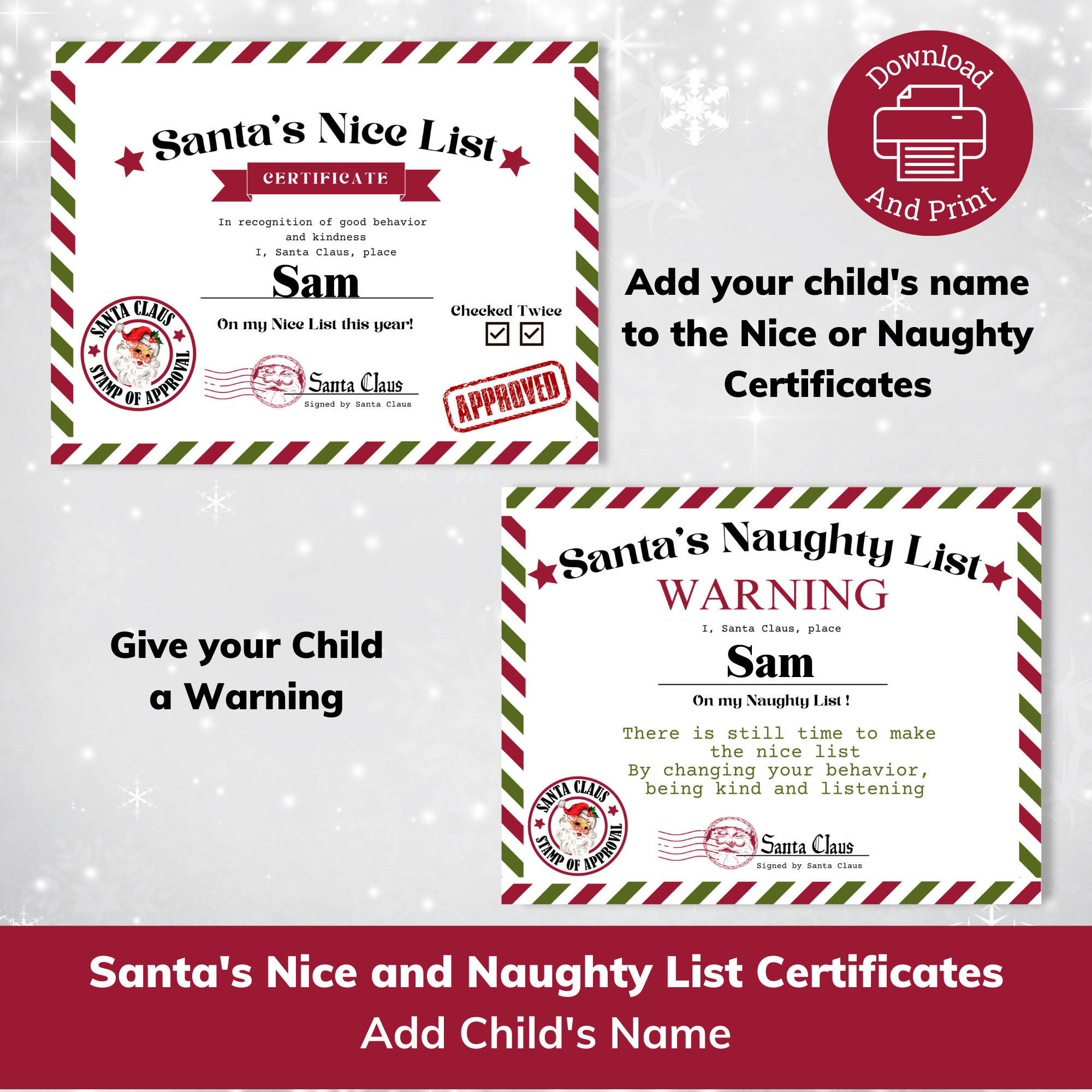 Nice list and naughty list certificates
