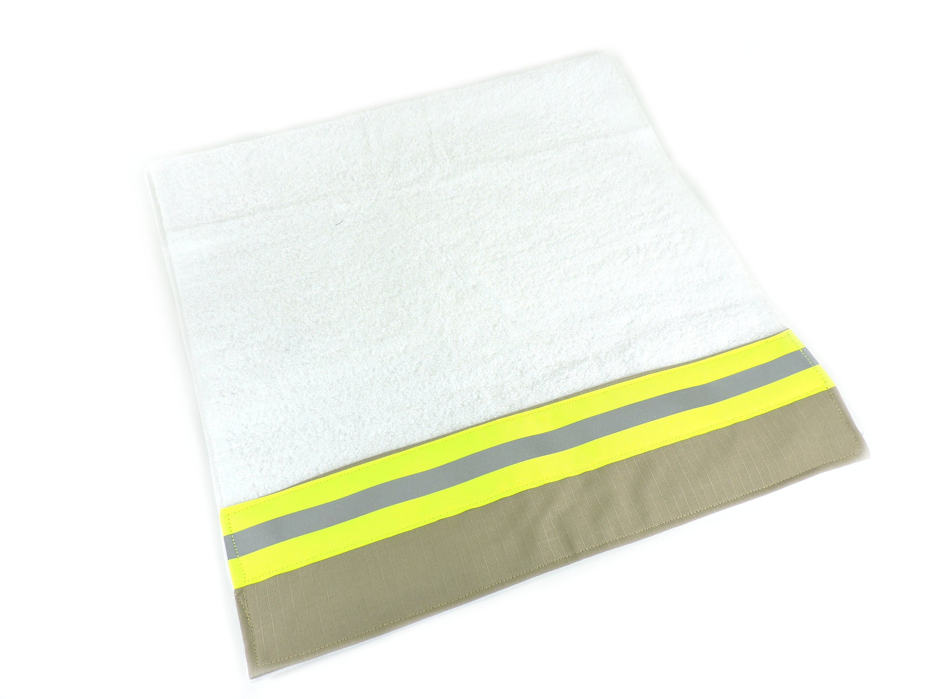 Tan fabric with neon yellow reflective tape Firefighter Bath Hand Towel