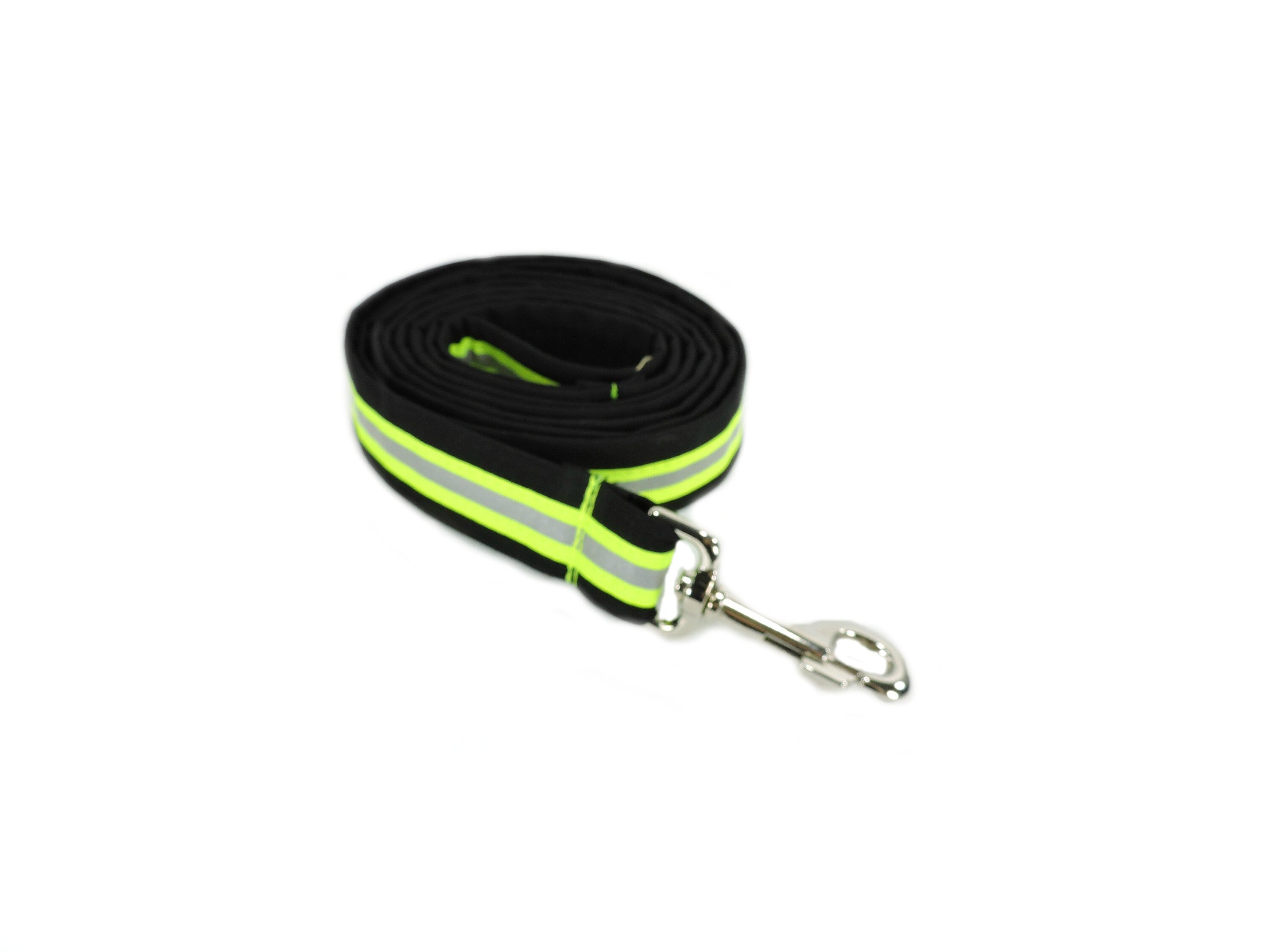 Black Fabric with neon yellow reflective tape  Firefighter Dog Leash
