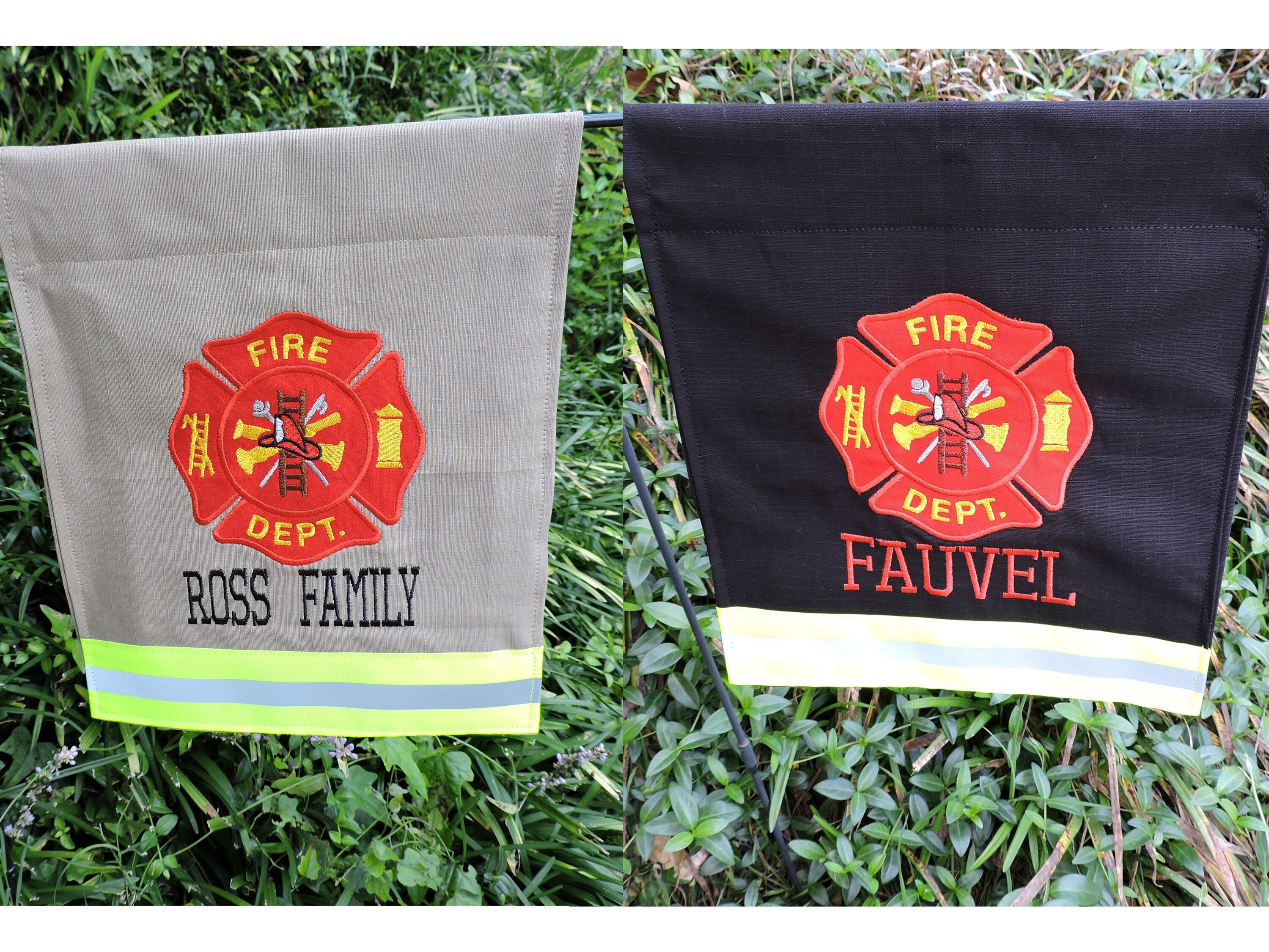 Firefighter Maltese Cross Garden Flag with one name