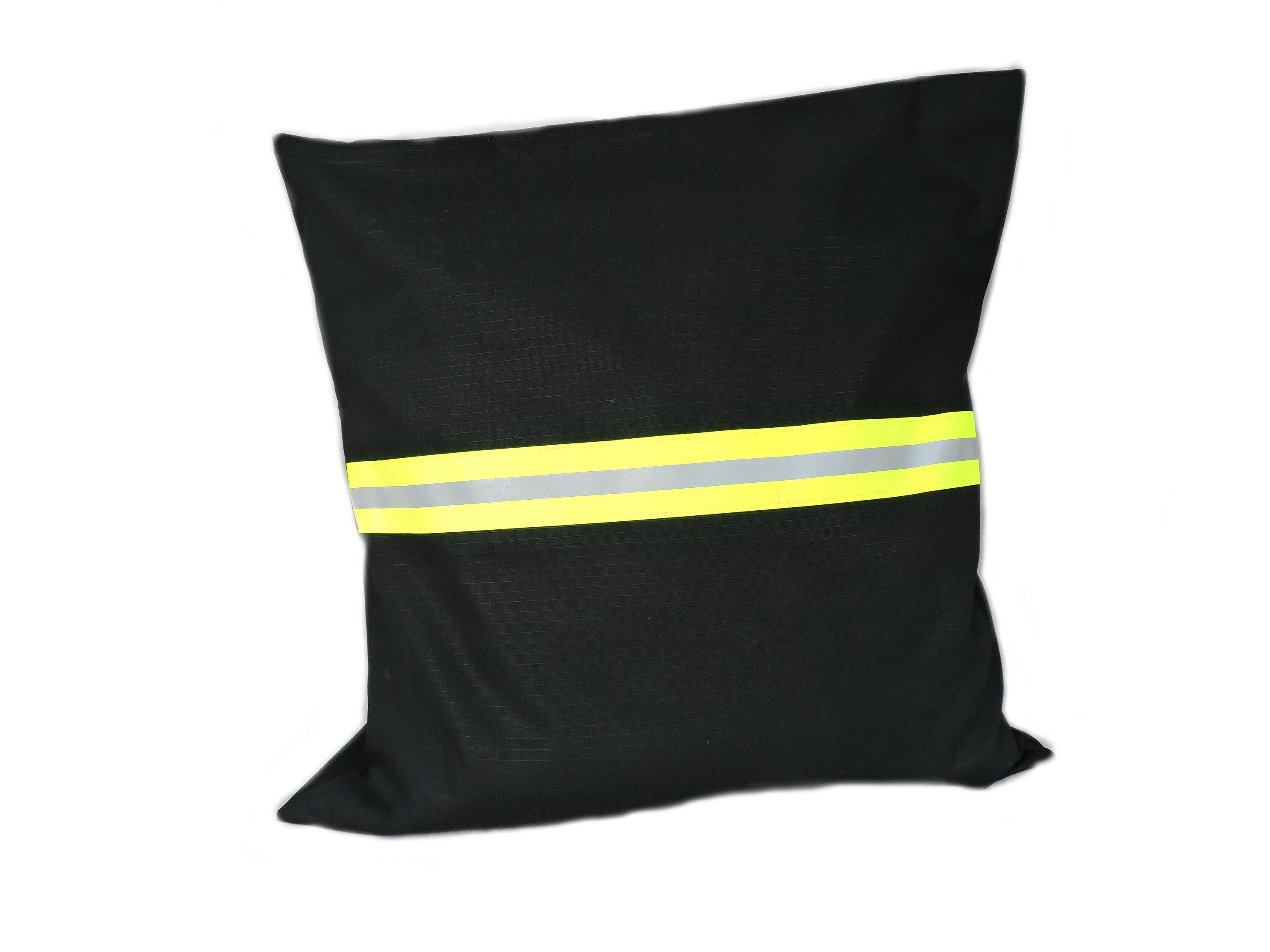 black fabric neon yellow reflective tape Firefighter Pillow cover