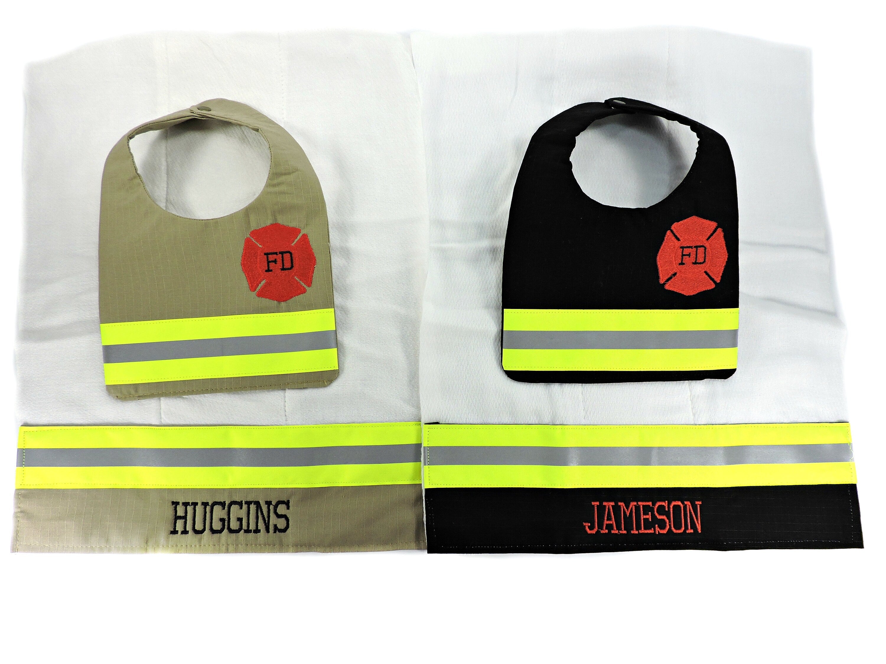 Firefighter baby bib and burp cloth