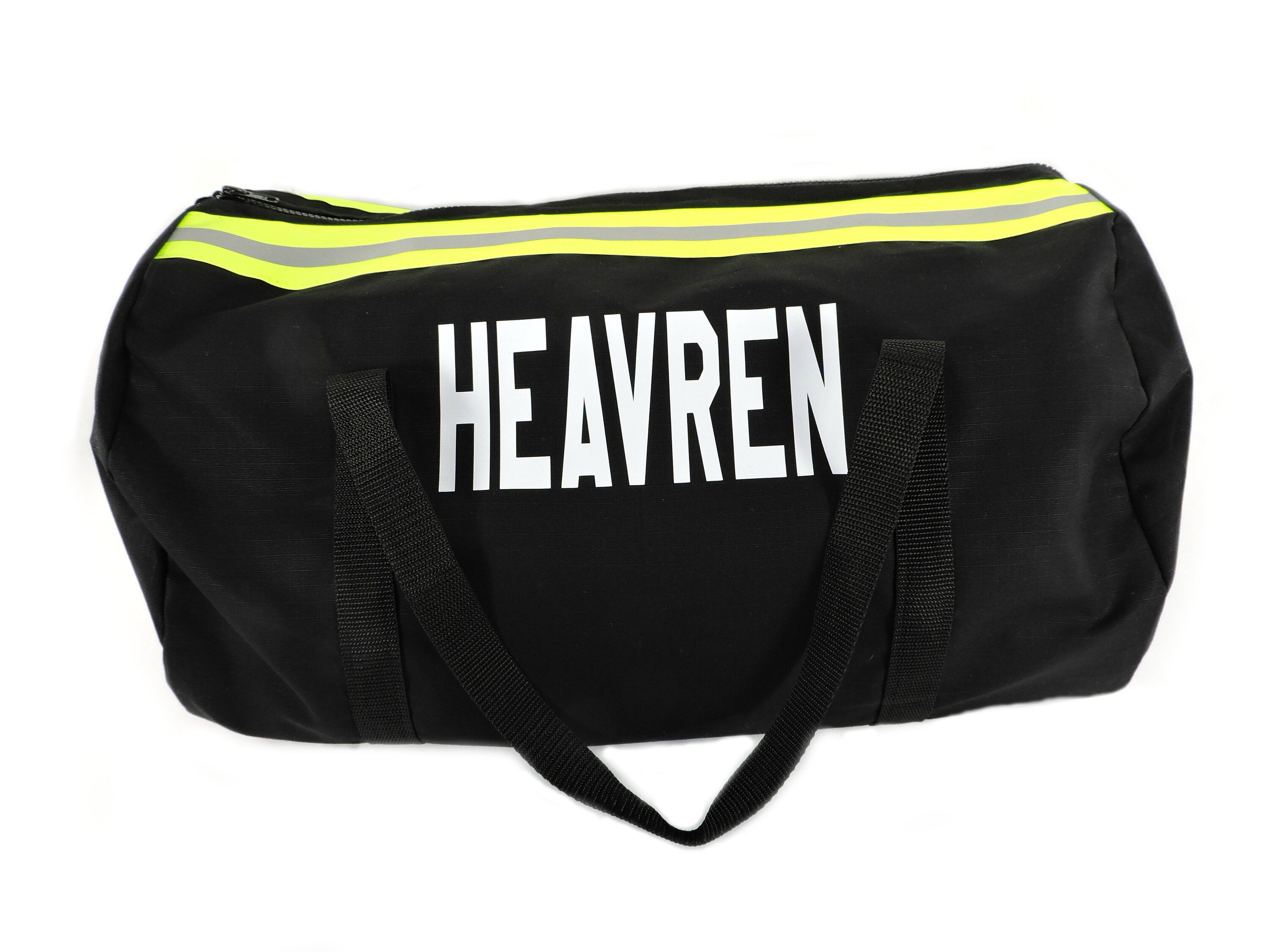 black fabric with neon yellow reflective tape Firefighter Duffle bag
