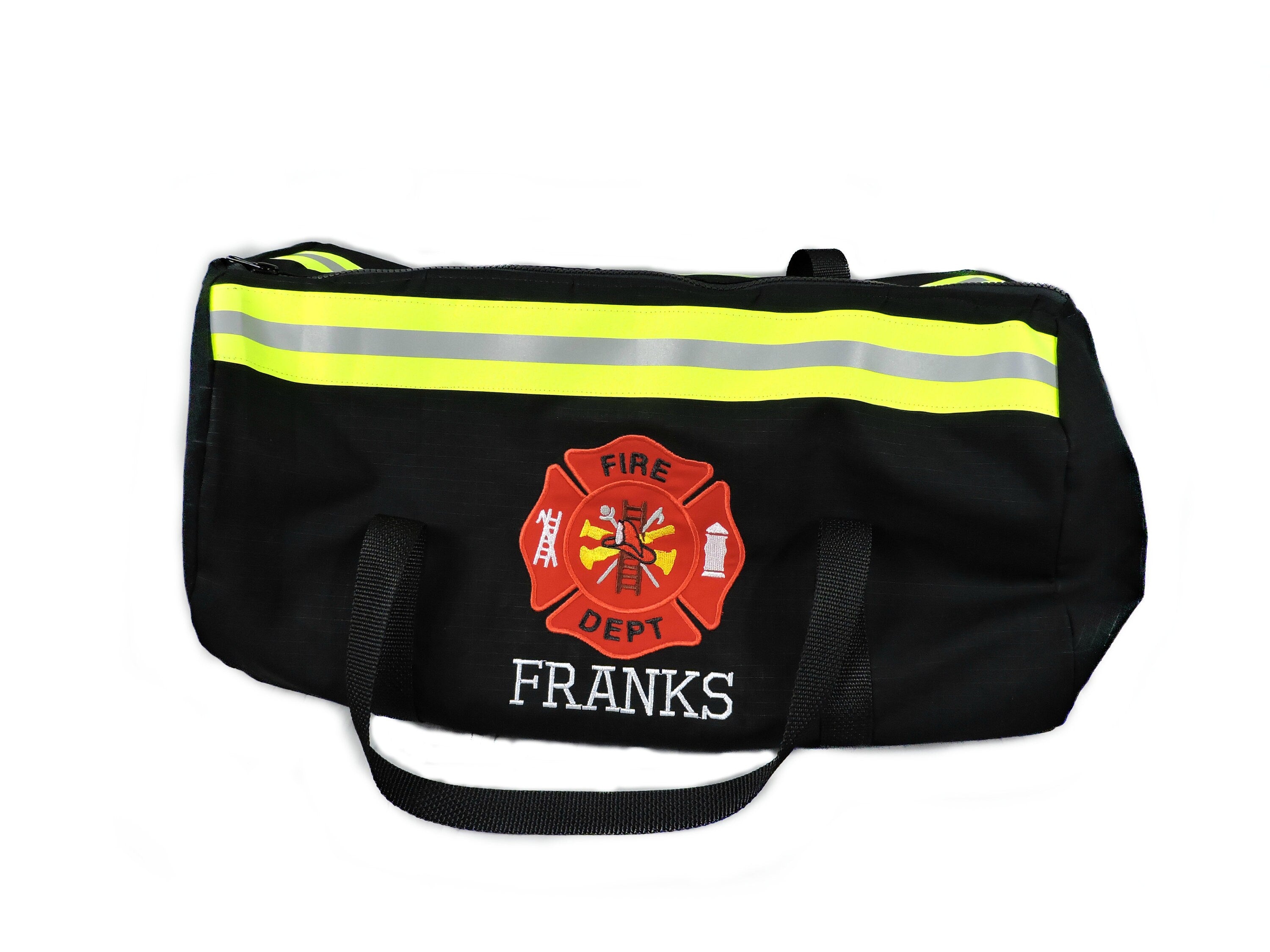 Black Fabric and Neon Yellow Reflective Tape firefighter duffel bag