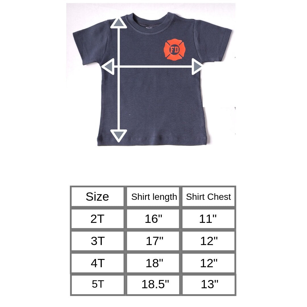 size chart for Toddler Firefighter Shirt