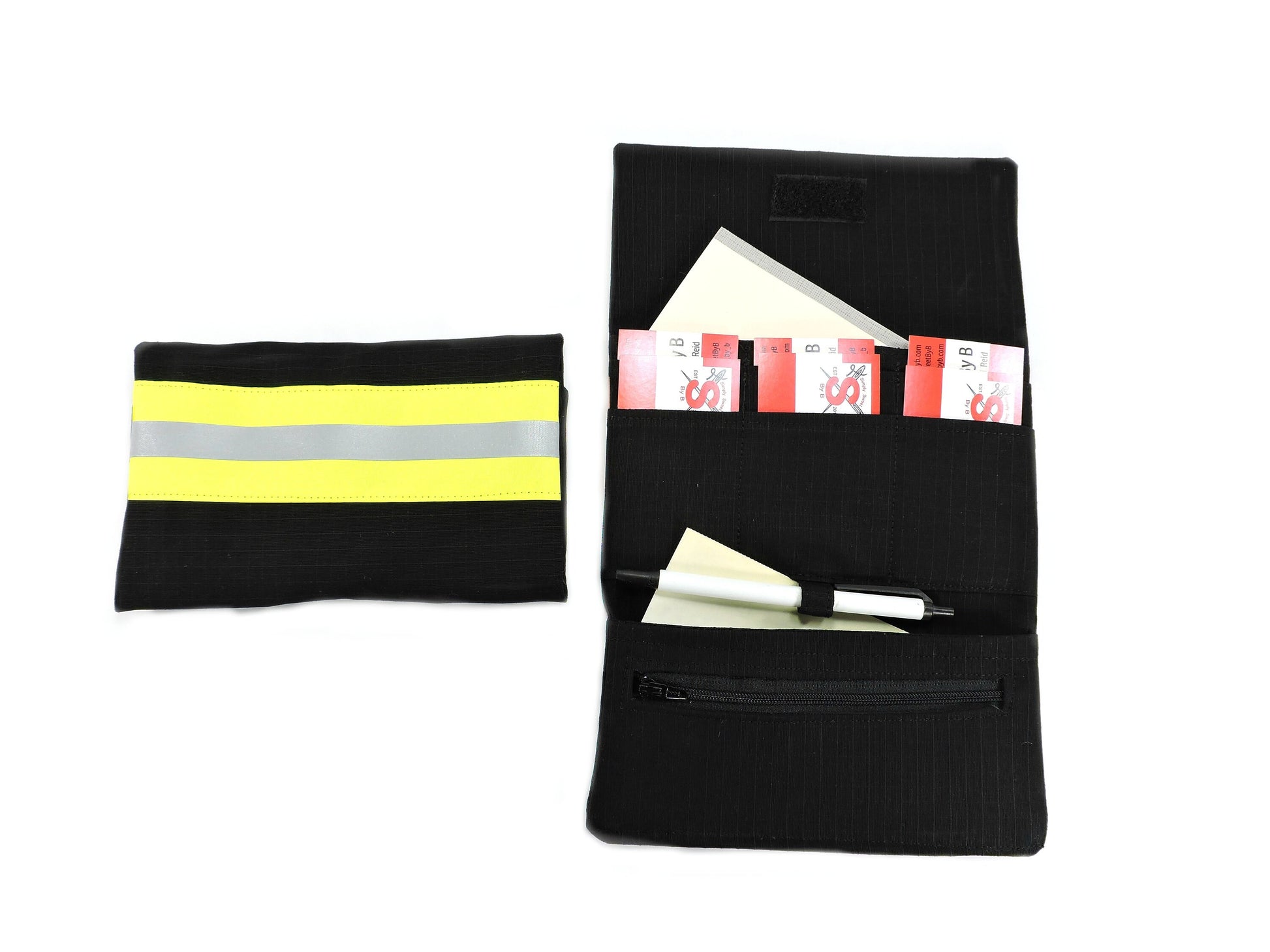 Black Fabric Neon Yellow Reflective Tape Firefighter Wife women's Wallet