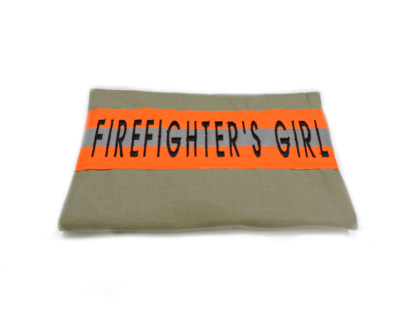 Tan Fabric Neon Orange Reflective Tape Firefighter Wife women's Wallet