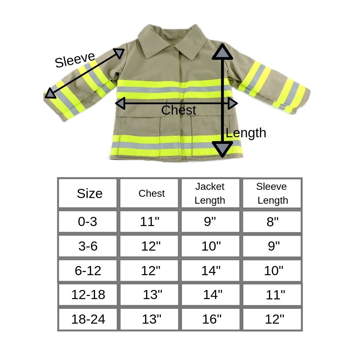 size chart for Firefighter Baby Girl  Jacket