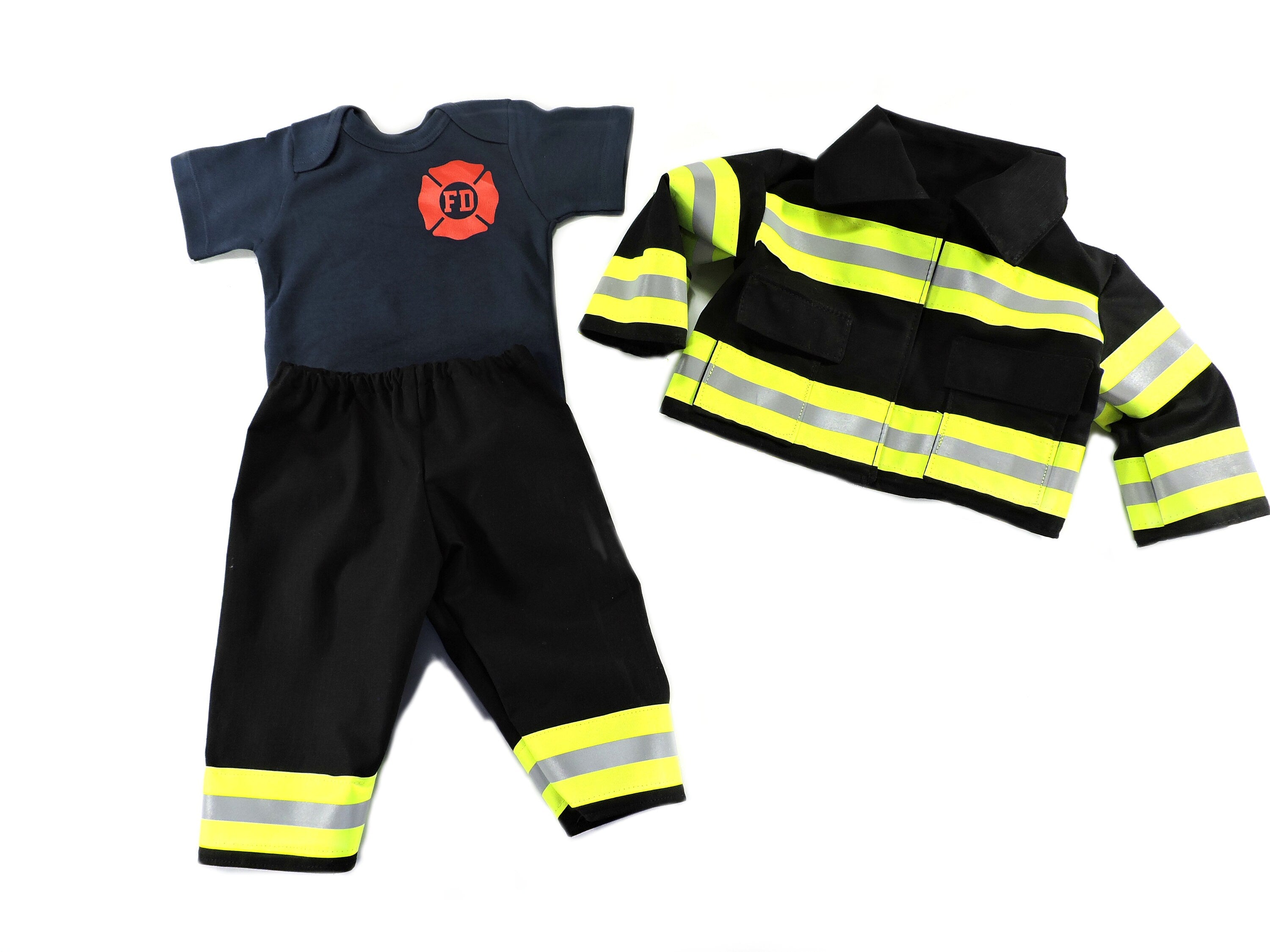 black fabric Firefighter baby boy outfit and jacket