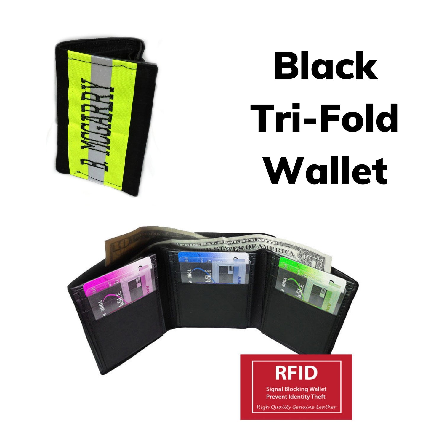 Black Tri-fold wallet with RFID
