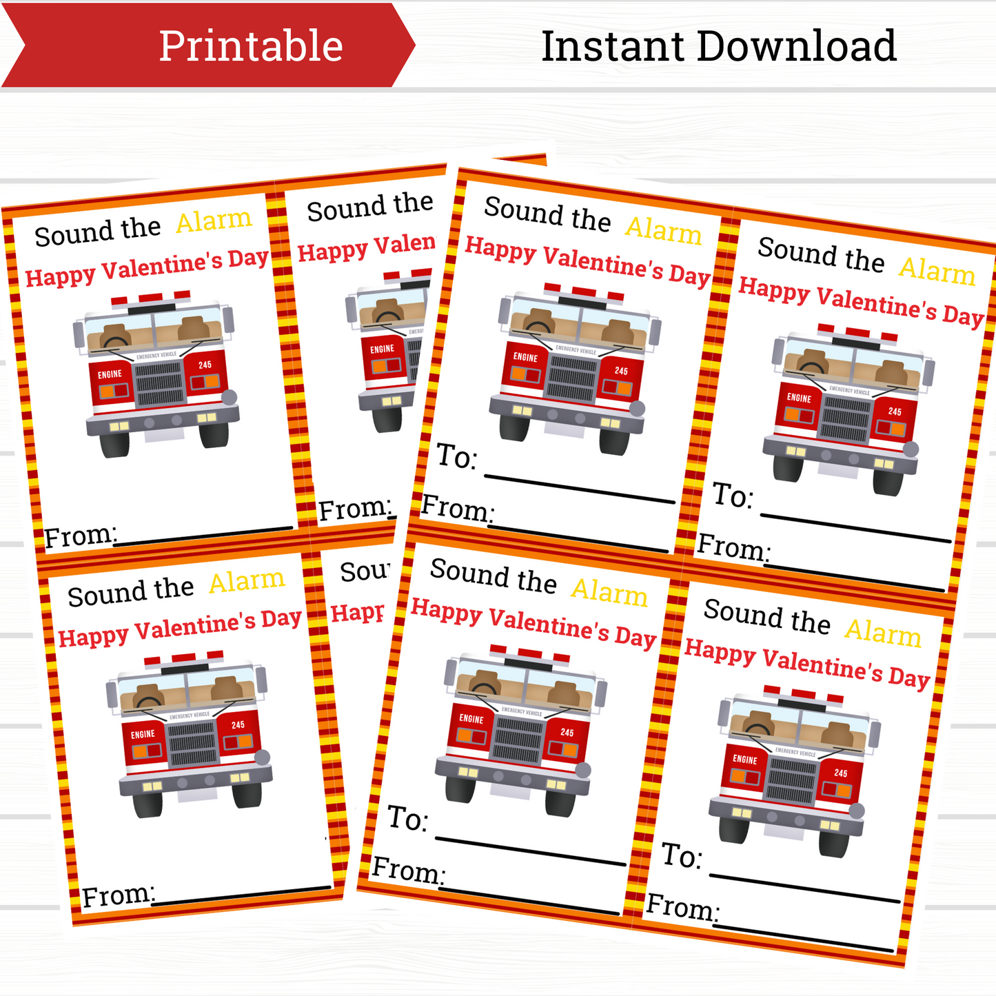 Printable Firefighter Valentine, Sound the Alarm Fire Truck Valentine 