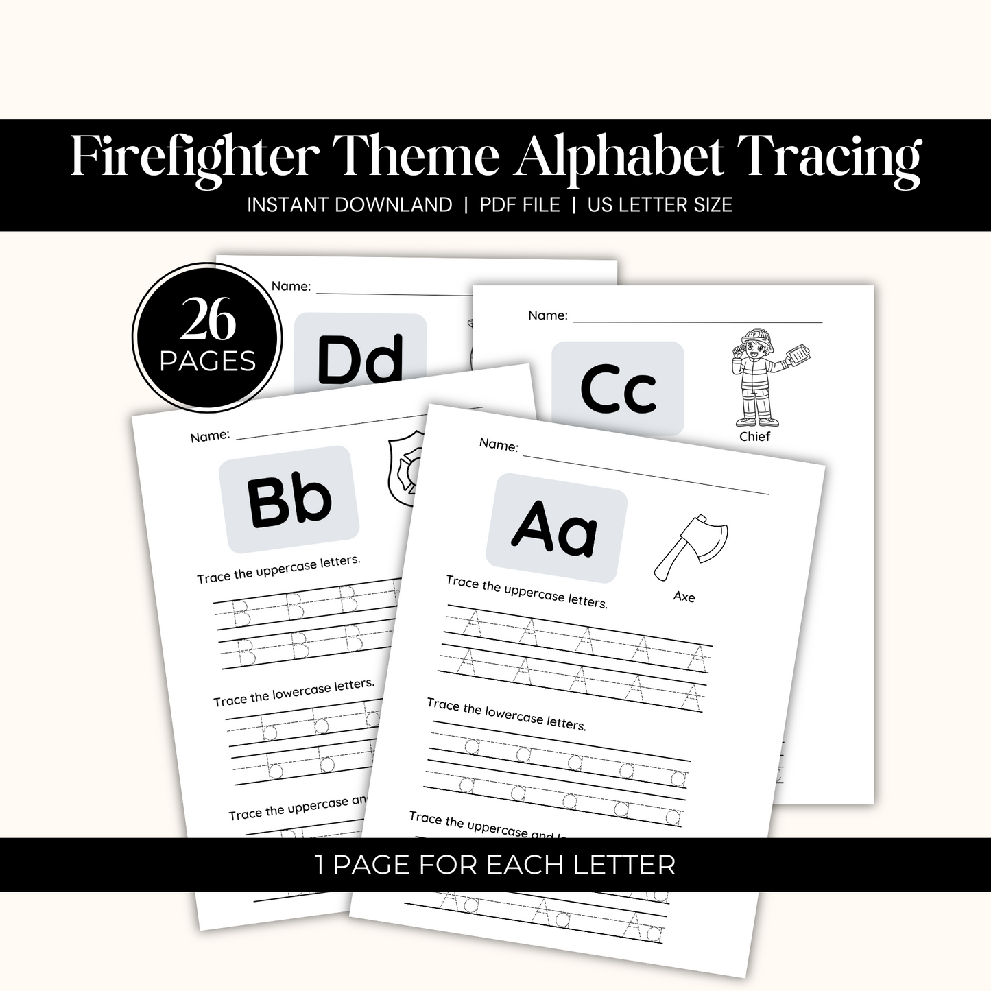 PRINTABLE Firefighter Theme Alphabet Tracing