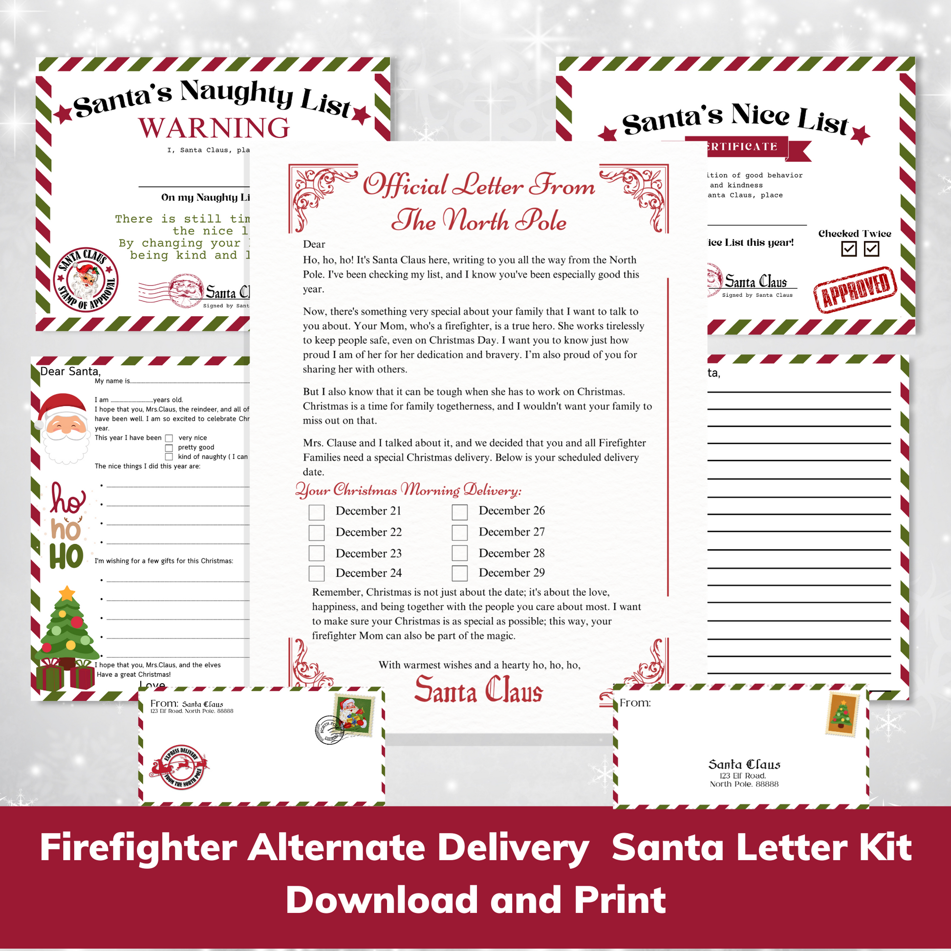Firefighter Alternative Christmas Delivery Santa Letter - Personalized Letter From Santa for Kids