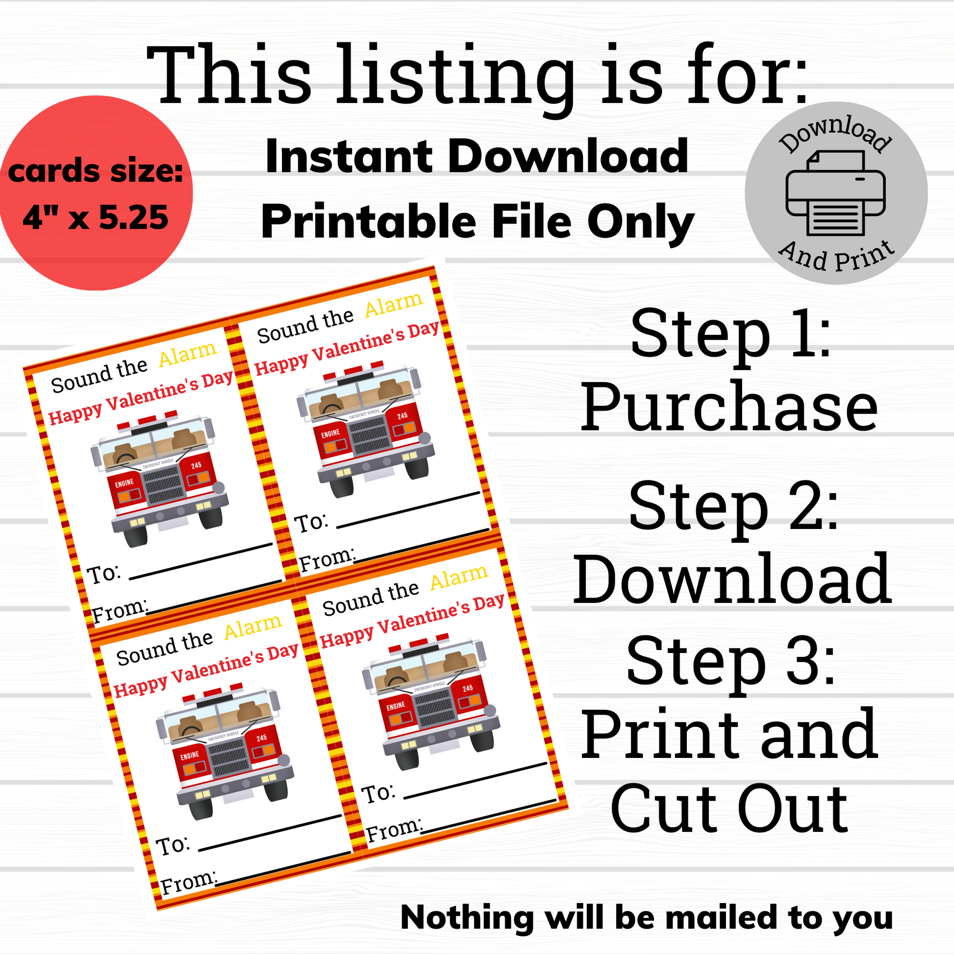 how to order Printable Firefighter Valentine, Sound the Alarm Fire Truck Valentine 