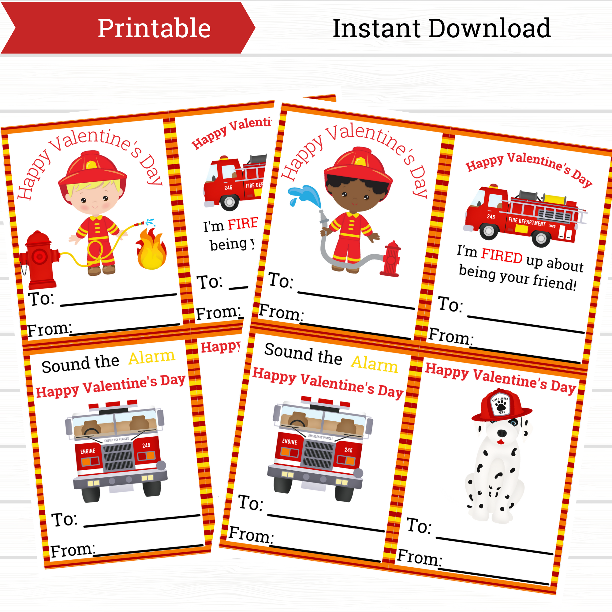 Printable Firefighter Valentine Set 2