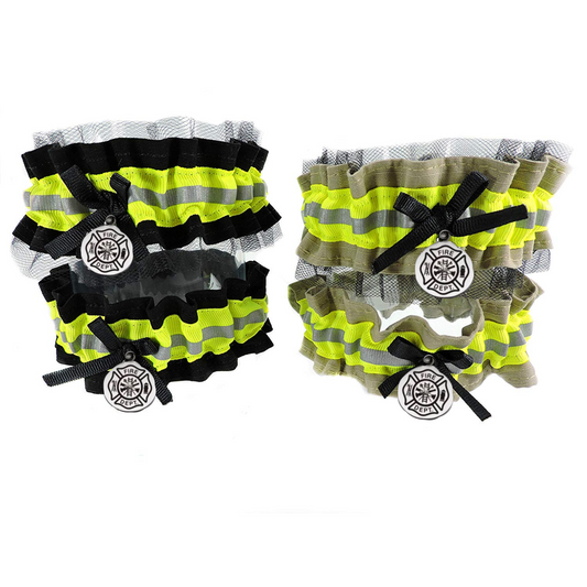 Firefighter wedding garter set, one with black tulle, toss garter without tulle