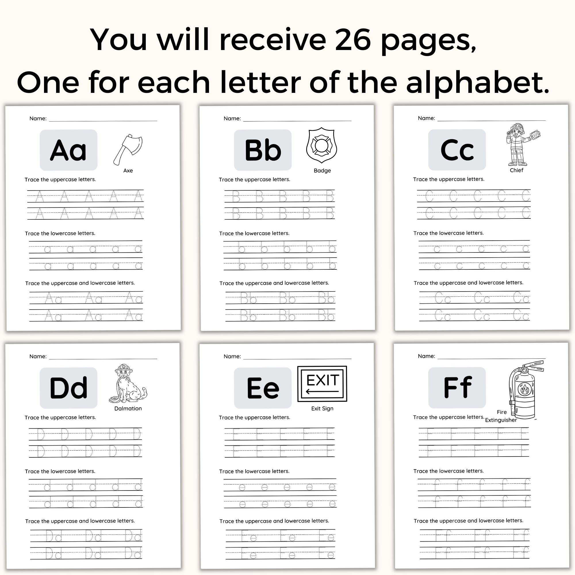 PRINTABLE Firefighter Theme Alphabet Tracing