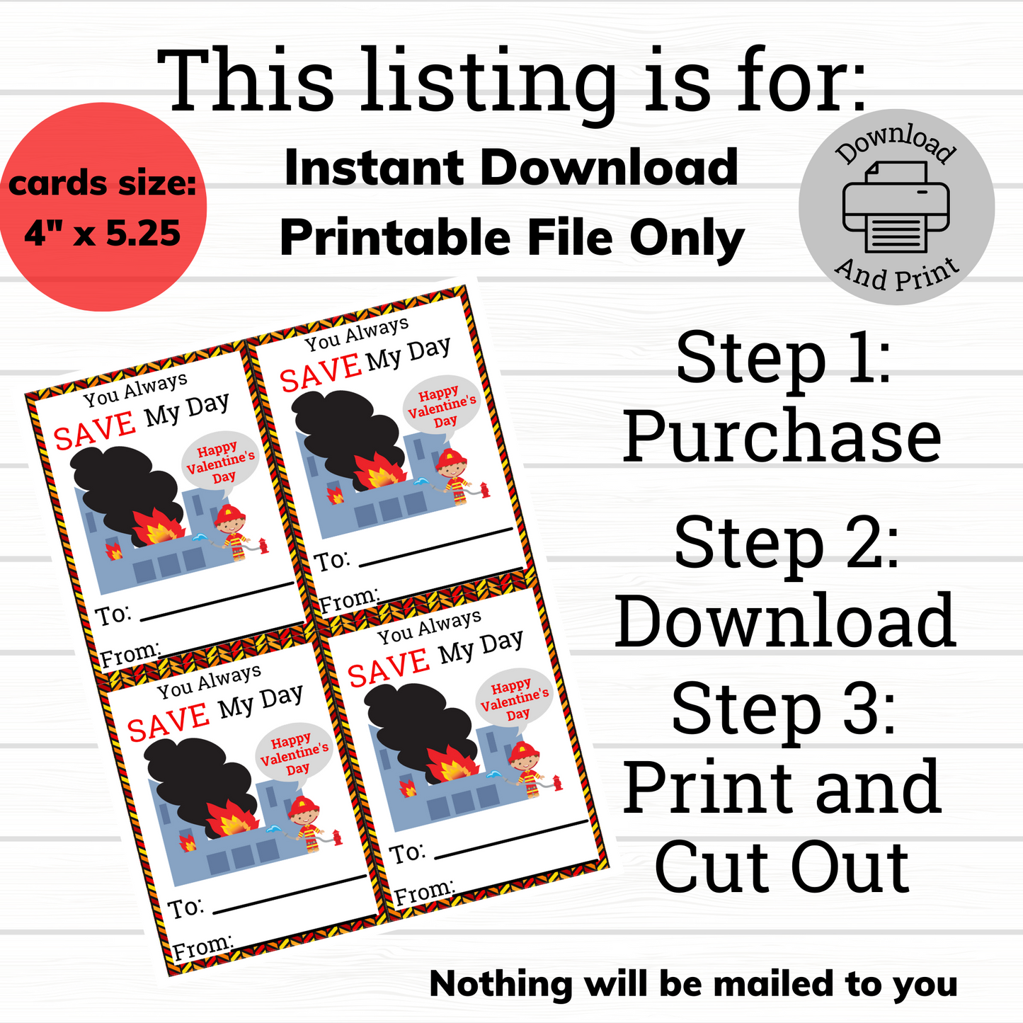 how to order Printable Firefighter Valentine Card, Save My Day