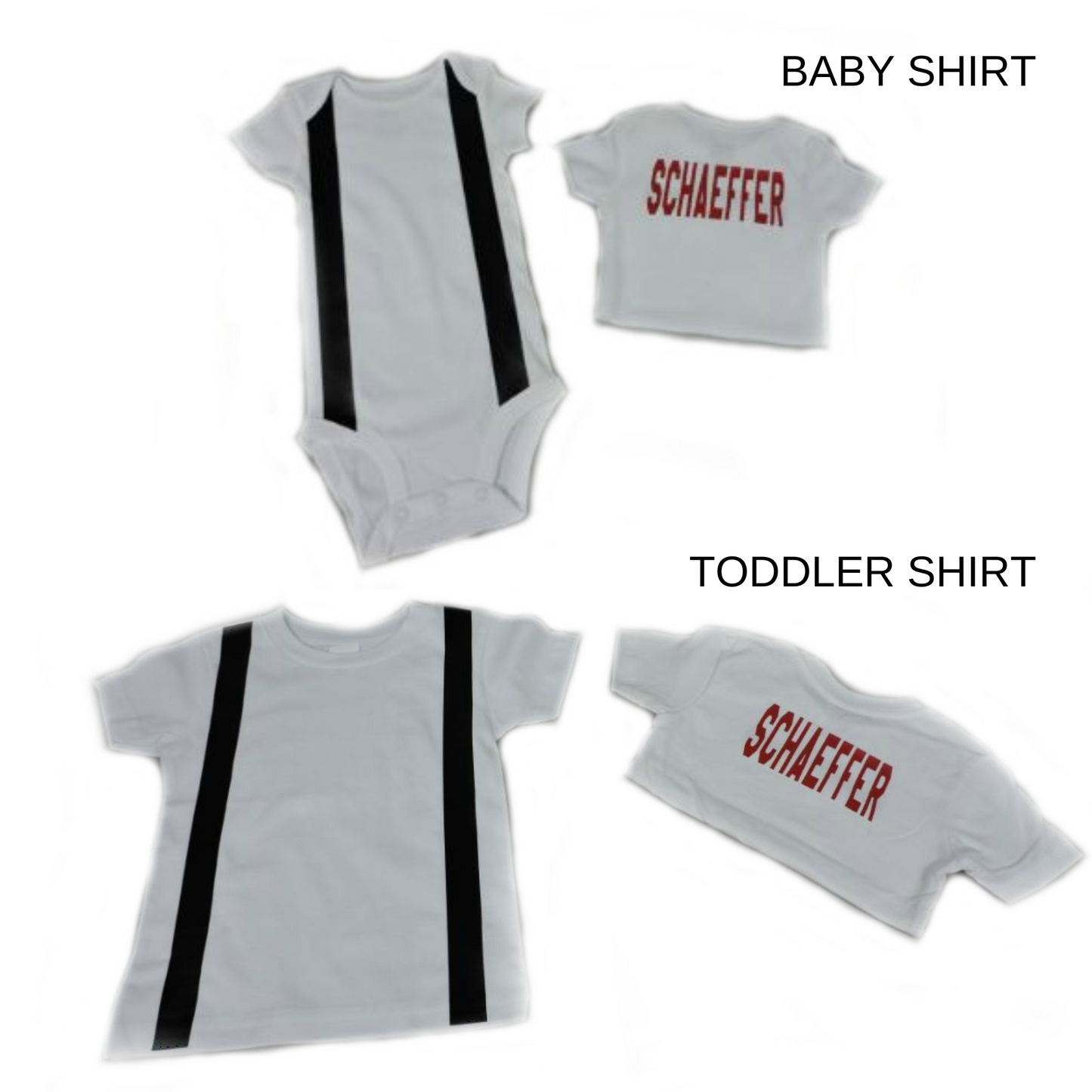 White with black suspenders Firefighter style baby And Toddler shirts