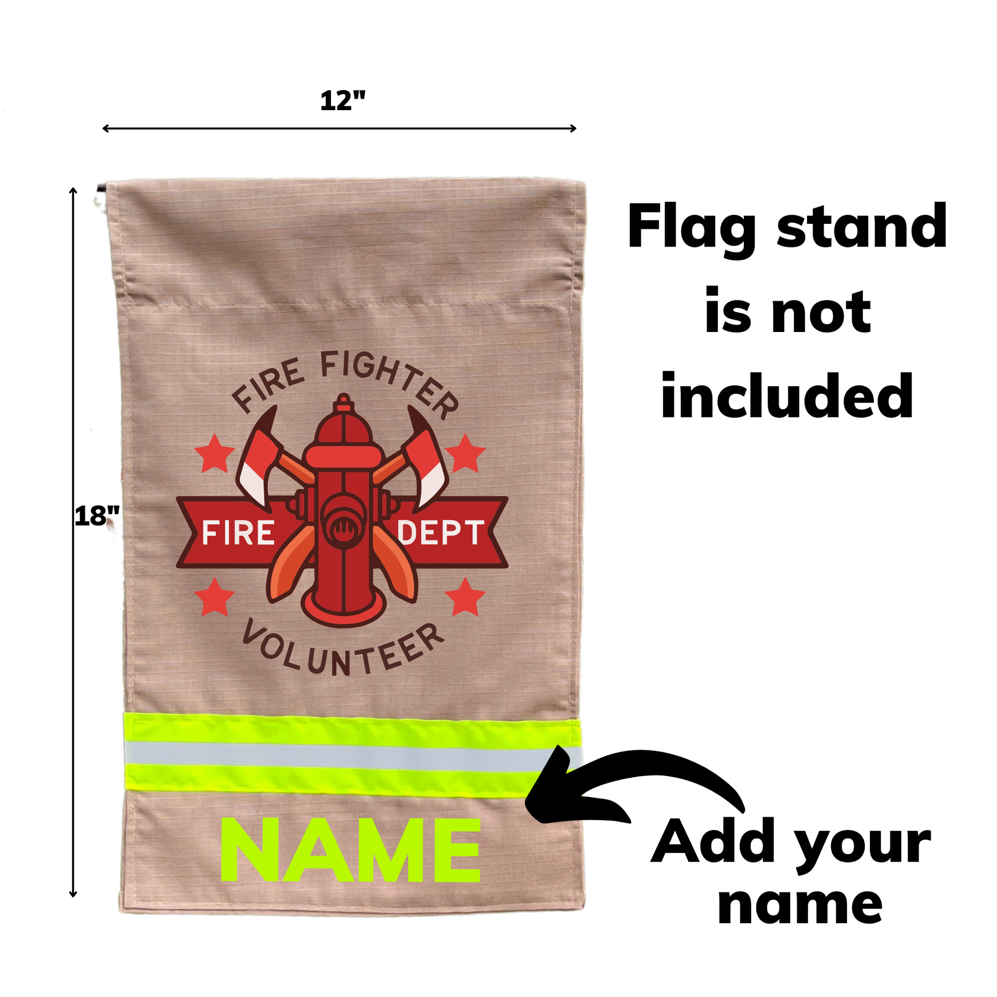 garden flag size 12 inches by 18 inches. add your name to the bottom of the flag, Flag stand not included