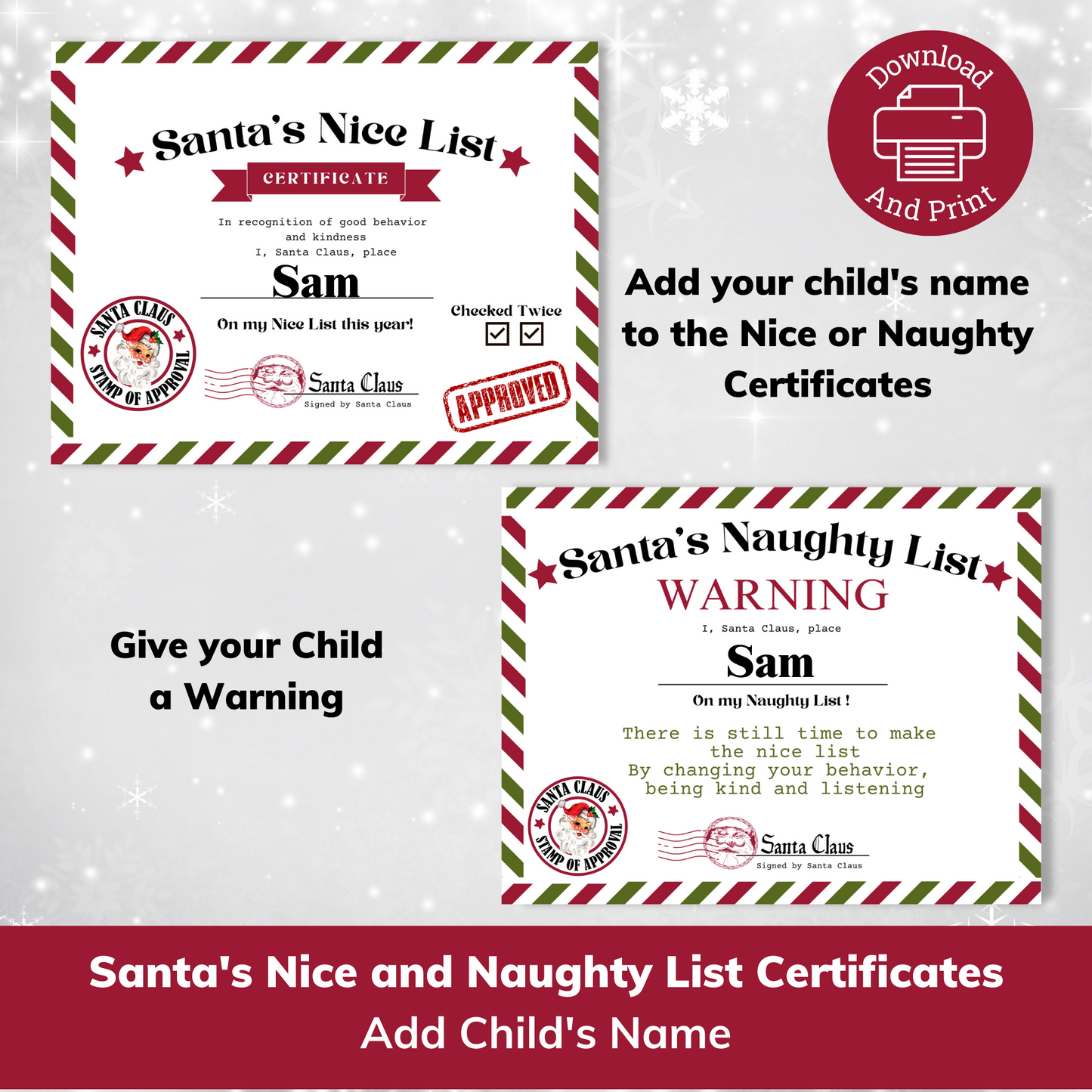 Nice list and naughty list certificates