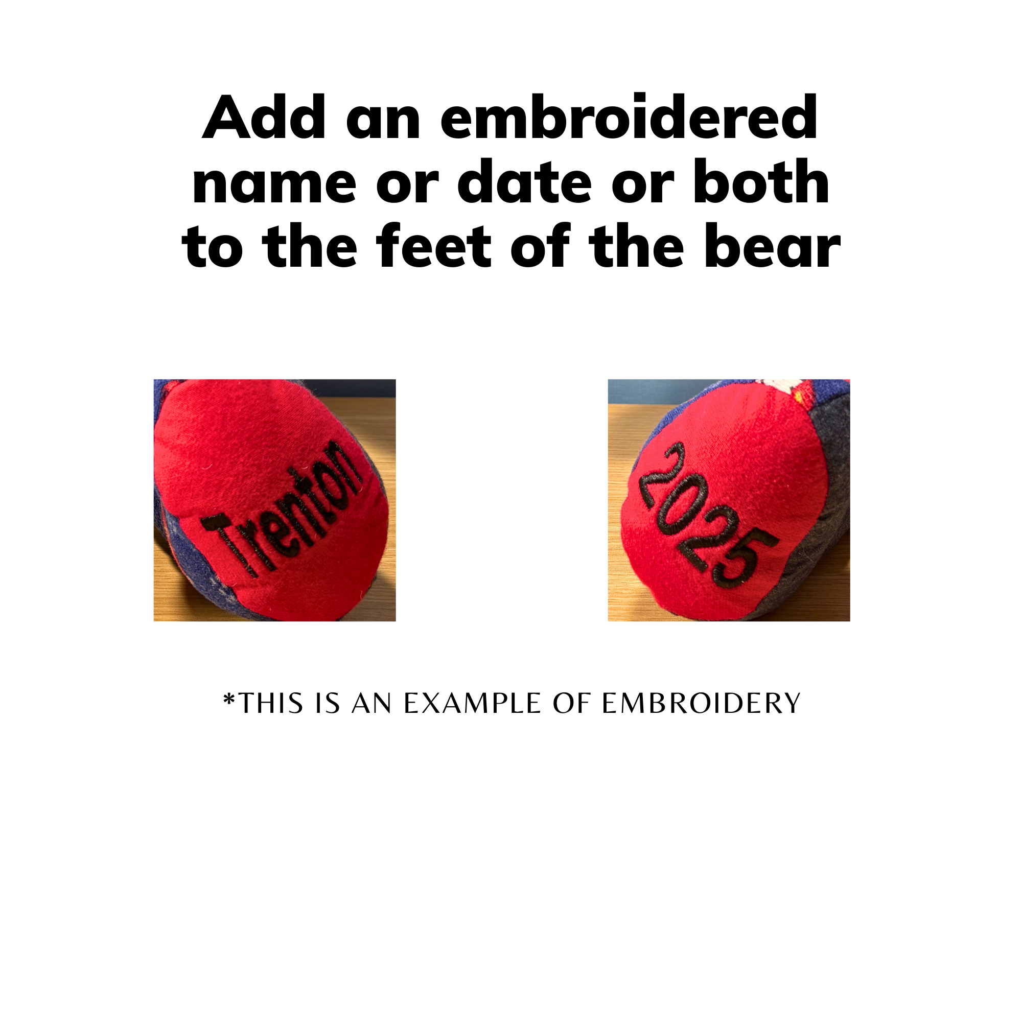 embroidery can be added to the paw. you an add a name or date or both