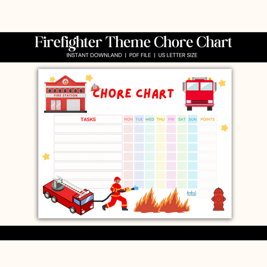 PRINTABLE Firefighter Theme Chore Chart for Kids