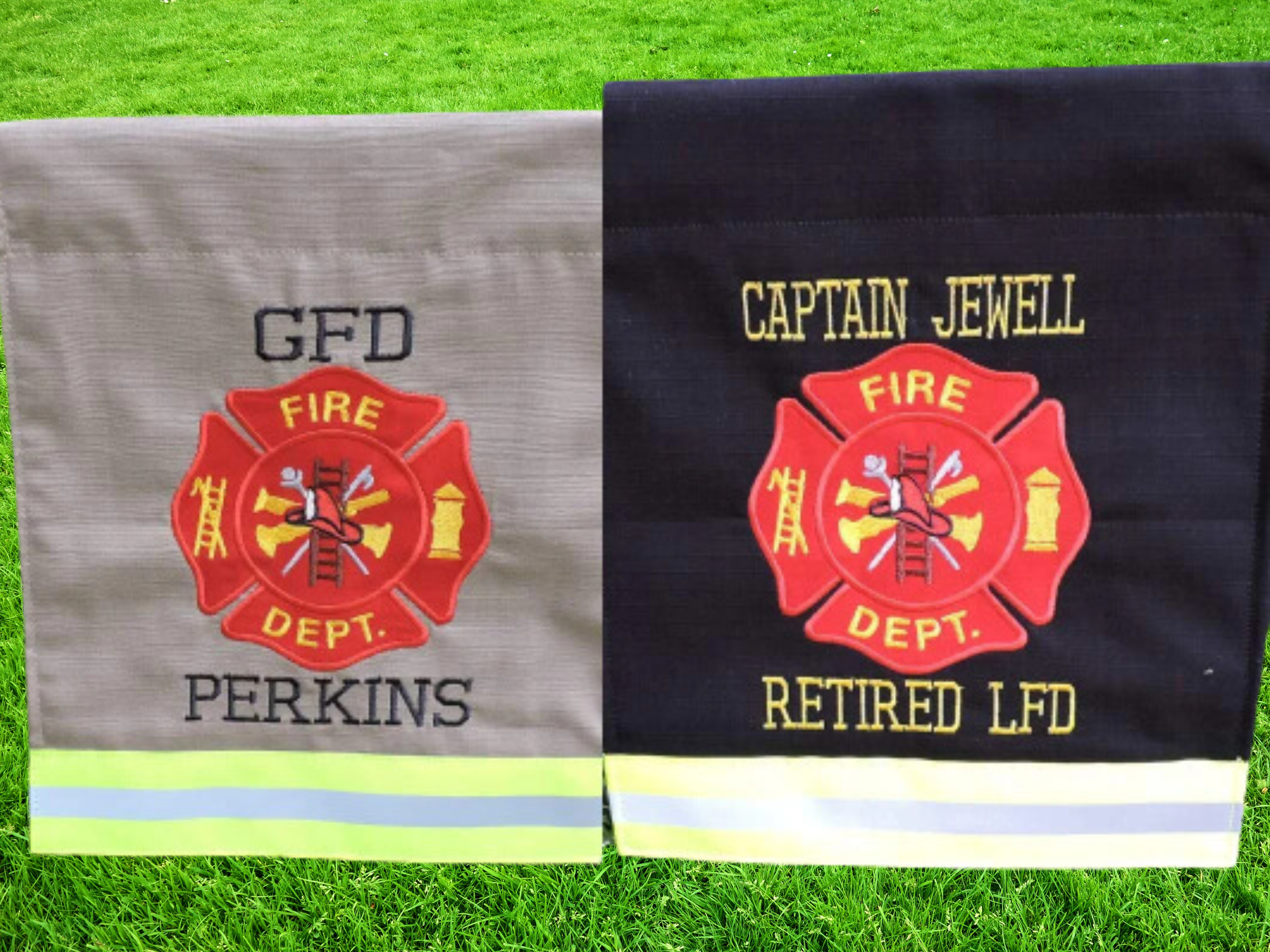 Firefighter Maltese Cross Garden Flag with Two Names