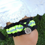 Firefighter Wedding Garter set  Black fabric neon yellow reflective tape