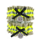 Firefighter Wedding Garter set  Tan  fabric neon yellow reflective tape