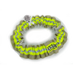 Firefighter wedding garter WHITE tulle with tan fabric and neon yellow reflective tape with a name on the back