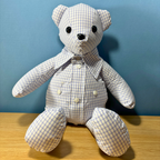Memory Bear Made out of your loved ones clothing  this bear is made from a long sleeve mens button  up shirt that is white with a light blue striped pattern   Each bear is unique because of the materials that you will send to me. 