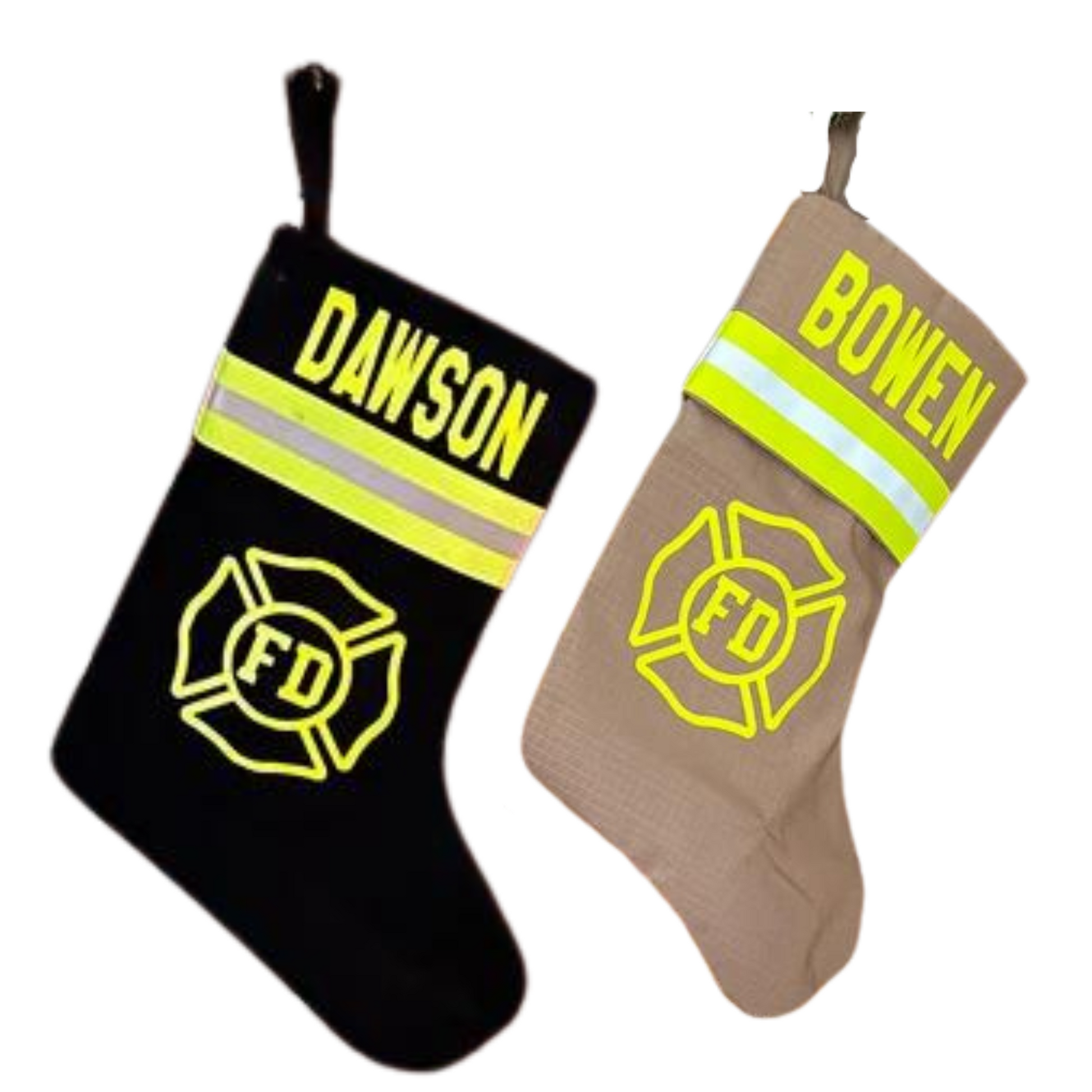 Firefighter Christmas Stocking with name and maltese cross