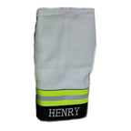 black fabric with neon yellow reflective tape  with name Firefighter Bath Hand Towel