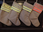 Tan Fabric Neon Yellow Reflective Tape Firefighter Christmas Stocking styles available