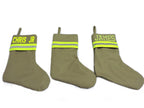 Tan Fabric Neon Yellow Reflective Tape Firefighter Christmas Stocking styles available