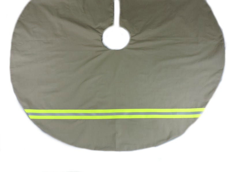 Tan Fabric Neon Yellow Reflective Tape Firefighter Christmas Tree Skirt