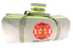 tan fabric with neon yellow reflective tape Firefighter Duffel bag and wallet
