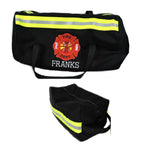 black fabric with neon yellow reflective tape  firefighter duffel bag and travel bag set