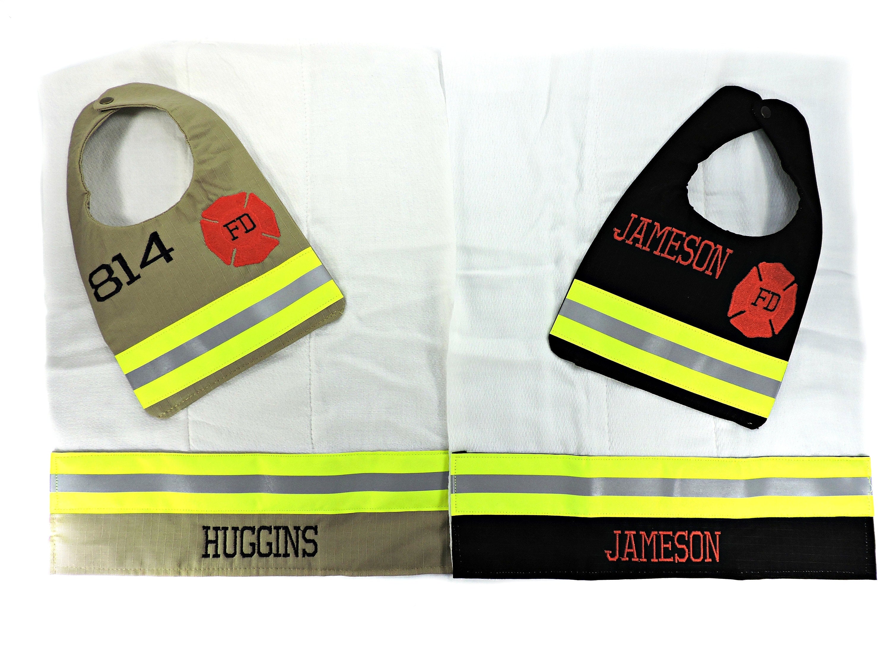 Firefighter baby bib and burp cloth
