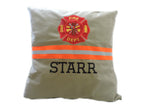 tan fabric with neon orange reflective tape Firefighter pillow cover with maltese cross
