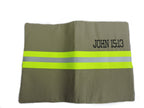Tan fabric  with neon yellow reflective tape Firefighter bible cover