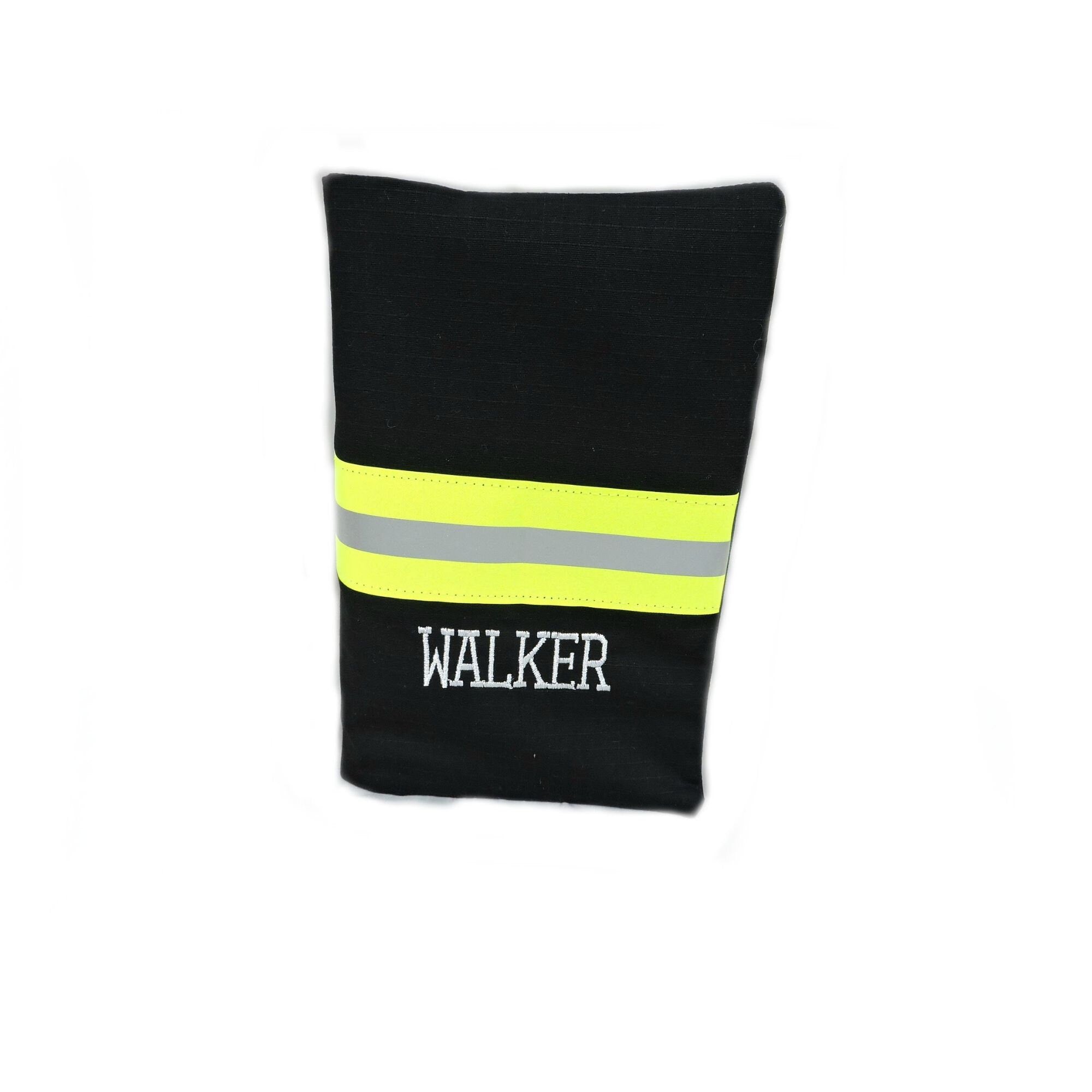 black fabric with neon yellow reflective tape Firefighter bible cover