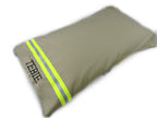 tan fabric neon yellow reflective tape firefighter pillowcase with a name added