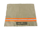 tan fabric orange reflective tape firefighter pillowcase with a name added 
