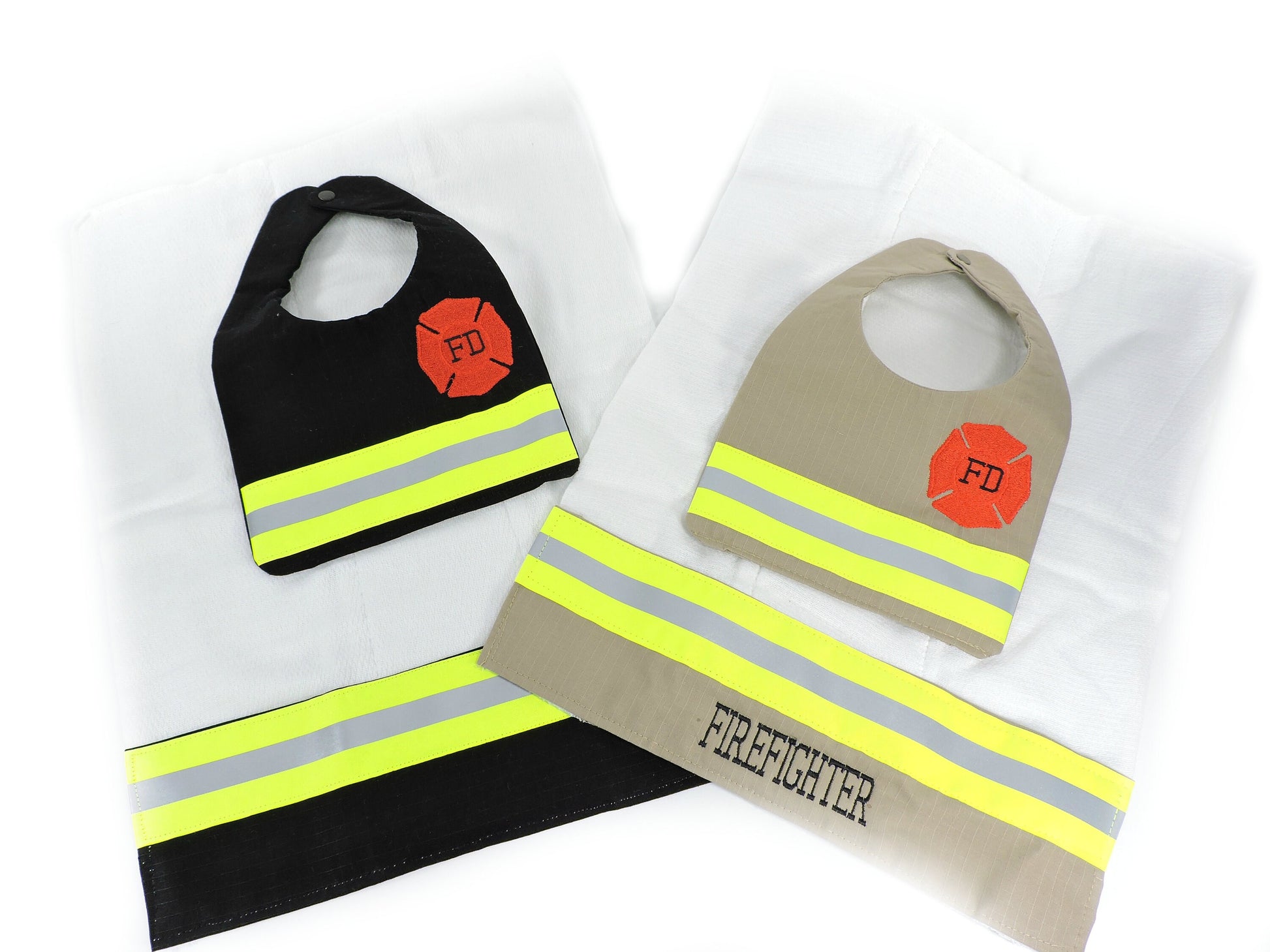 Firefighter baby bib and burp cloth